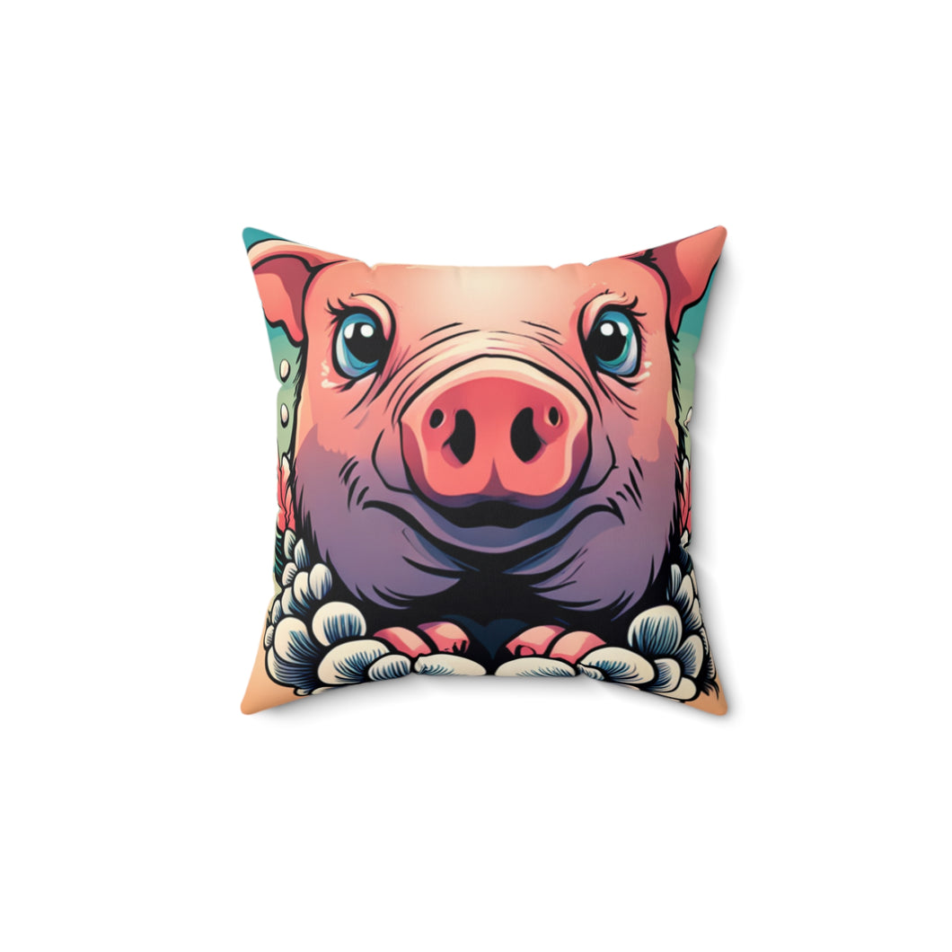 Cute Lady Pig Square Pillow