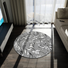 Load image into Gallery viewer, Grey floral Round rug

