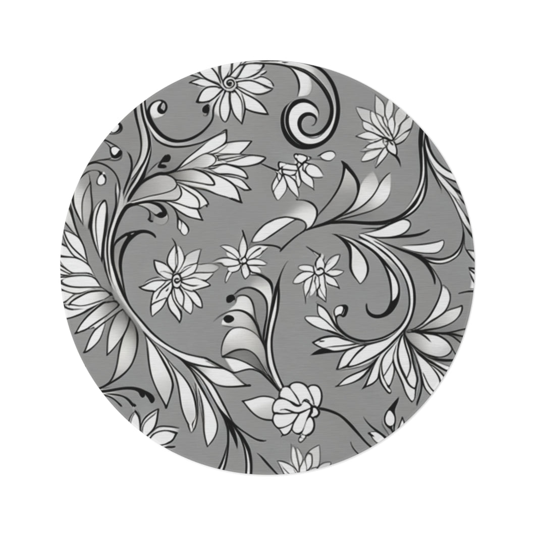 Grey floral Round rug