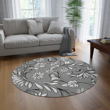 Load image into Gallery viewer, Grey floral Round rug
